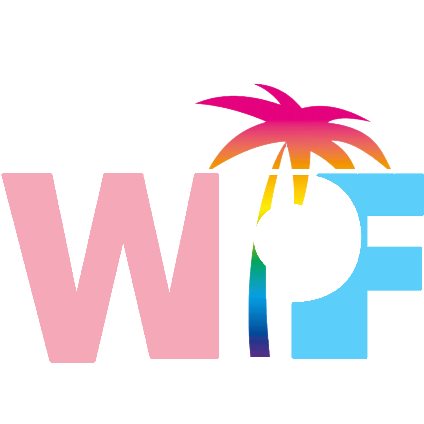 Logo for Winter Pride Fest. The letters W, P, and F are displayed with a rainbow palm tree in the middle, and a snowflake in the background. It says Puerto Rico on the bottom.